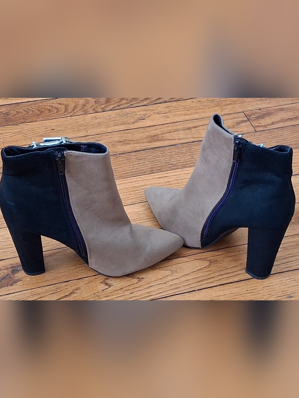 Just Fab REMI Colorblock - Womens Tan/Black/White Faux Suede Booties. Size 7